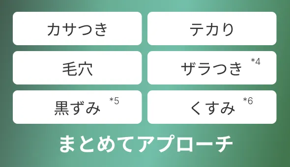 カサつき・テカり・毛穴・ザラつき・黒ずみ・くすみまとめてアプローチ