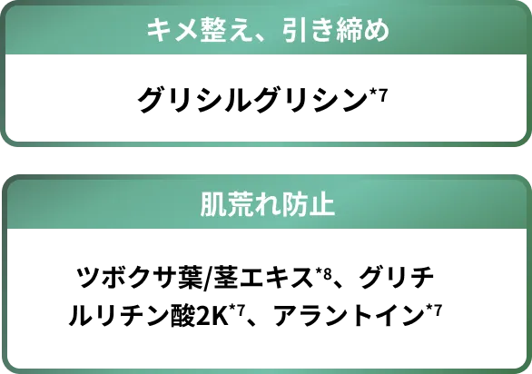 キメ整え、引き締め・肌荒れ防止
