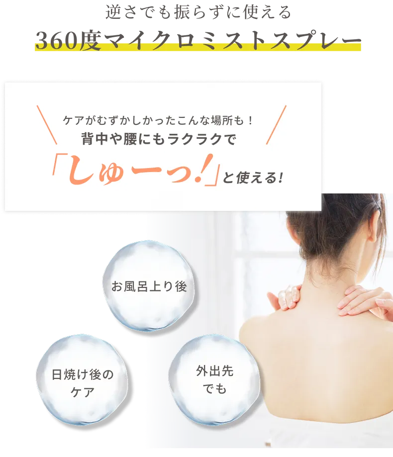 逆さでも振らずに使える360度マイクロミストスプレー